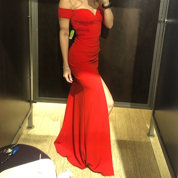 Red Maxi Dress with Slit - Picture 1 of 3